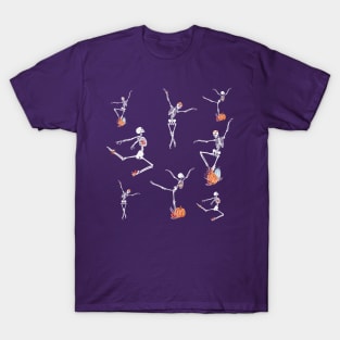 Sensual skeletons dancing among autumn foliage and flowers T-Shirt